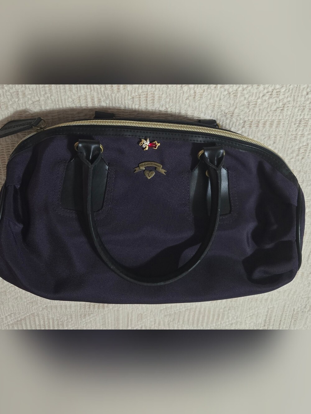 Violet Navy Handbag with Black Trim -